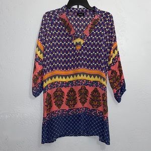 Tolani 100% Silk Multi Color Dress Tunic Blouse Top Size Small